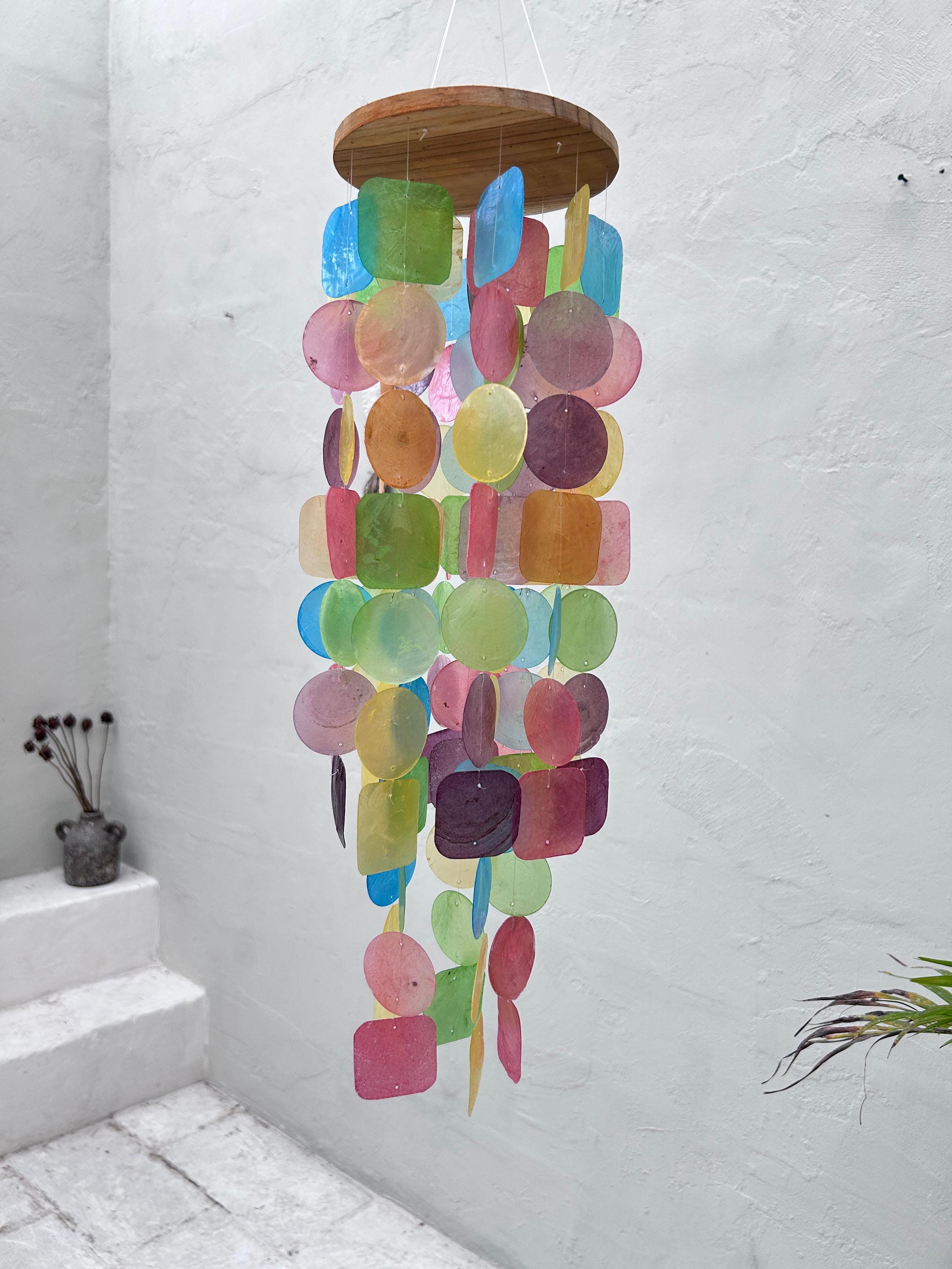 Large Rainbow Pastel Color Capiz Shell Wind Chime