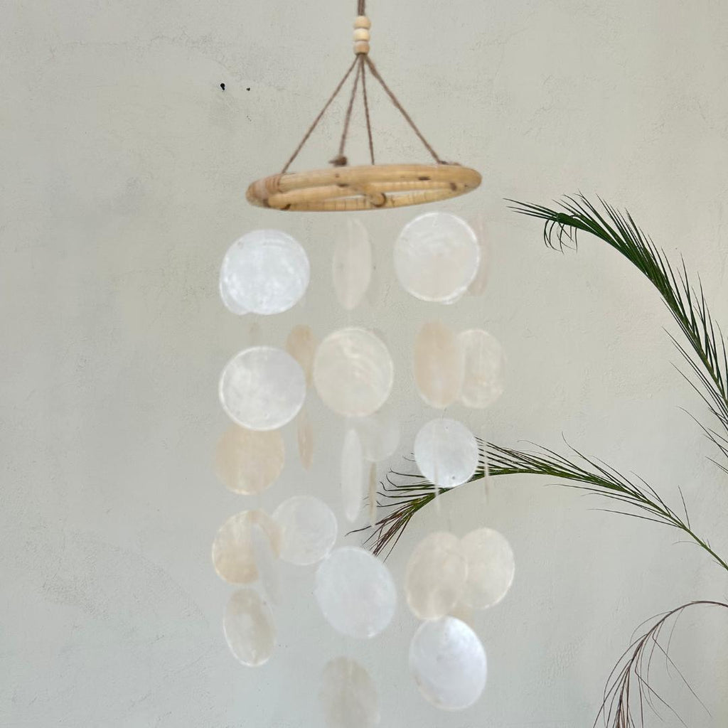 White Round capiz shells wind chime