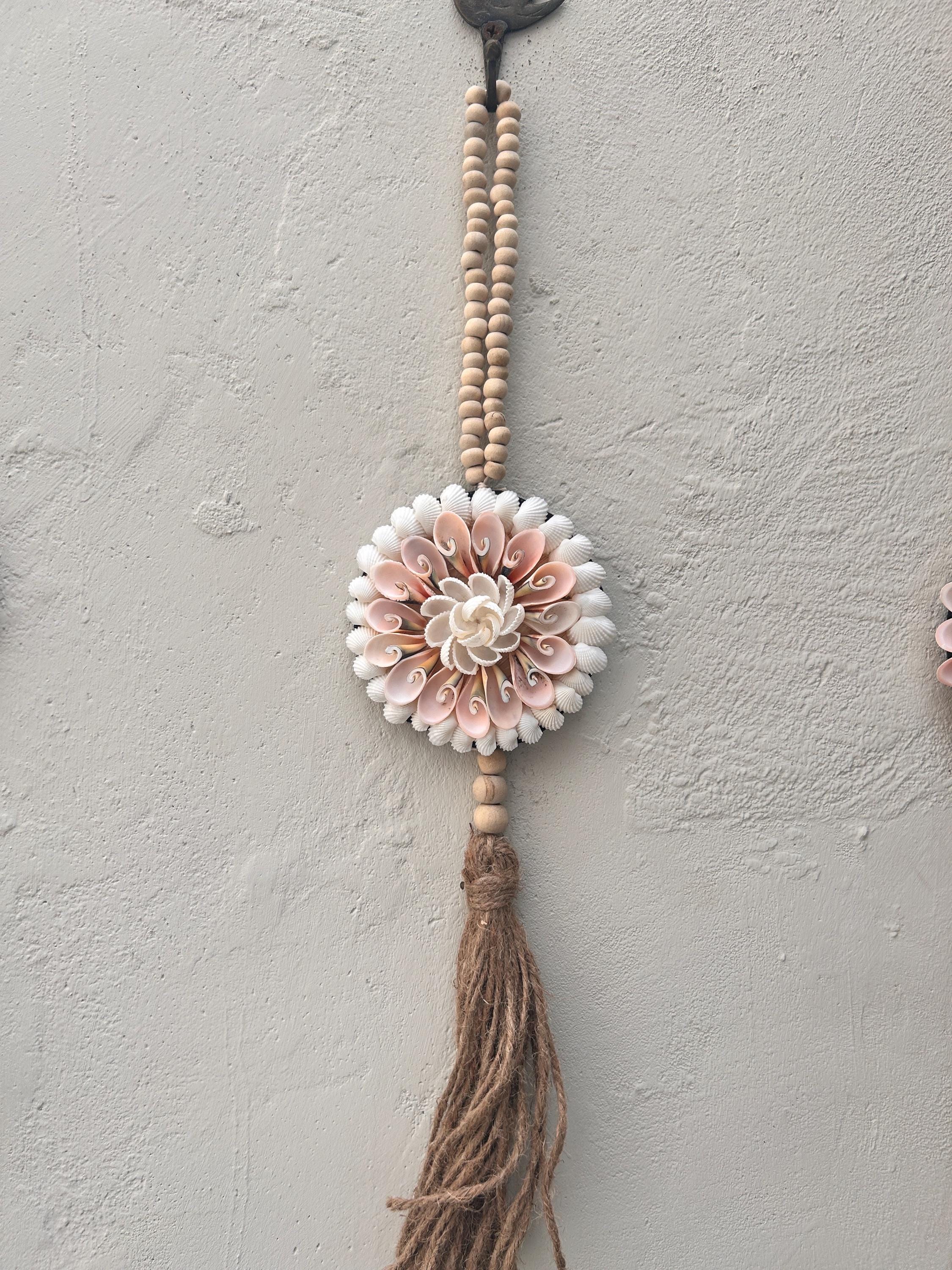PART 2 Coastal Seashell Wall Hanging – Handmade Shell & Wooden Bead Tassel Decor, Boho Beach House Wall Art, Nautical Gift