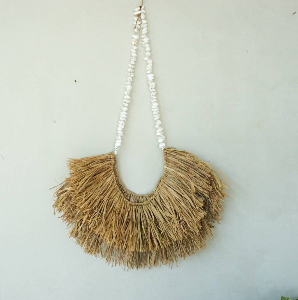 Boho Raffia White Shell Wall Hanging
