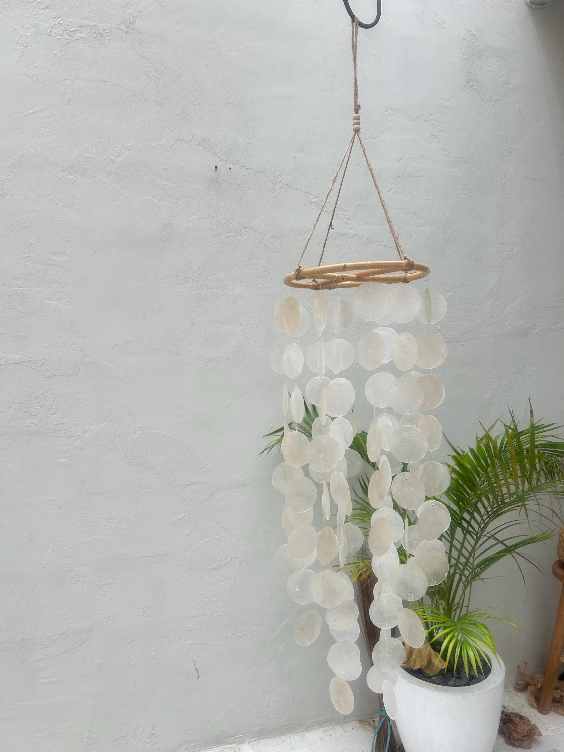 Large White Round capiz shells wind chime