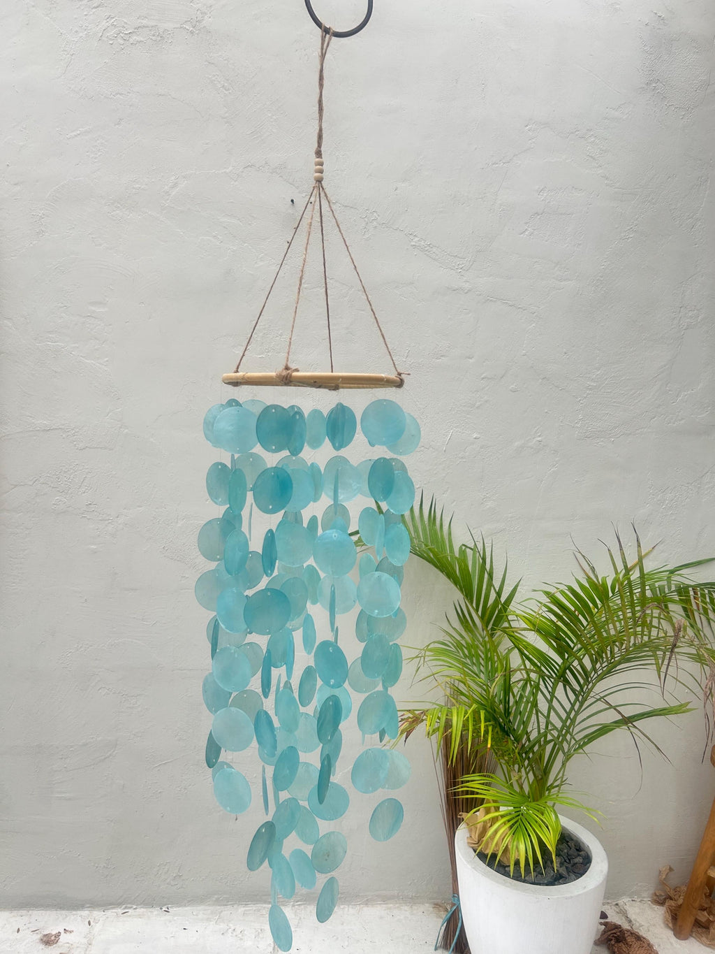 Large Sea Blue Round capiz shells wind chime