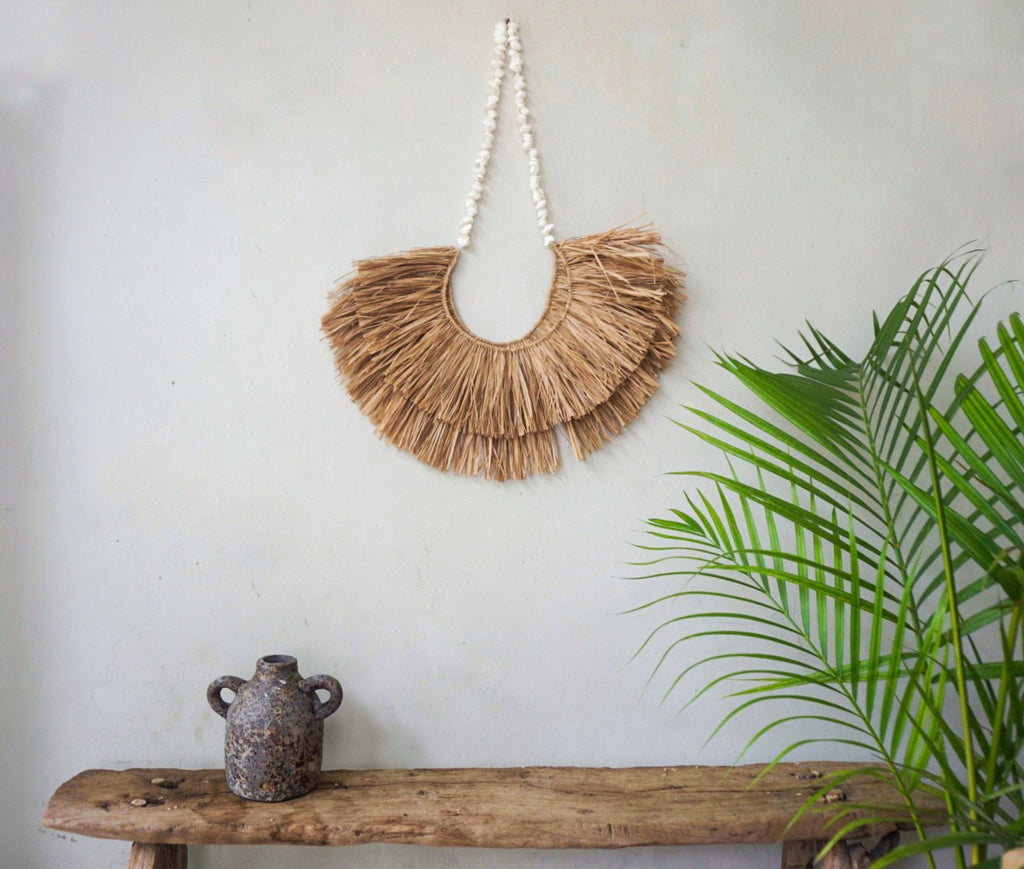 Boho Raffia White Shell Wall Hanging