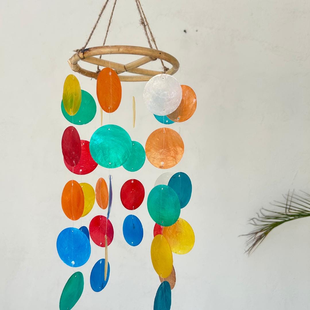 White Round capiz shells wind chime