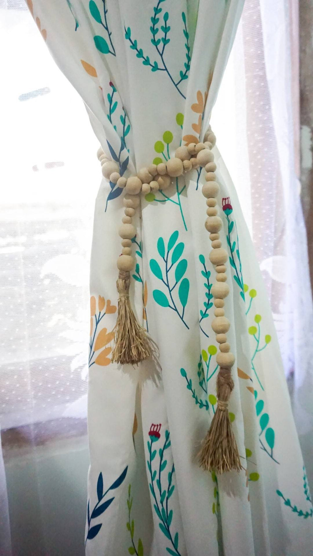 Set of 2 Beaded rustic Curtain tie back