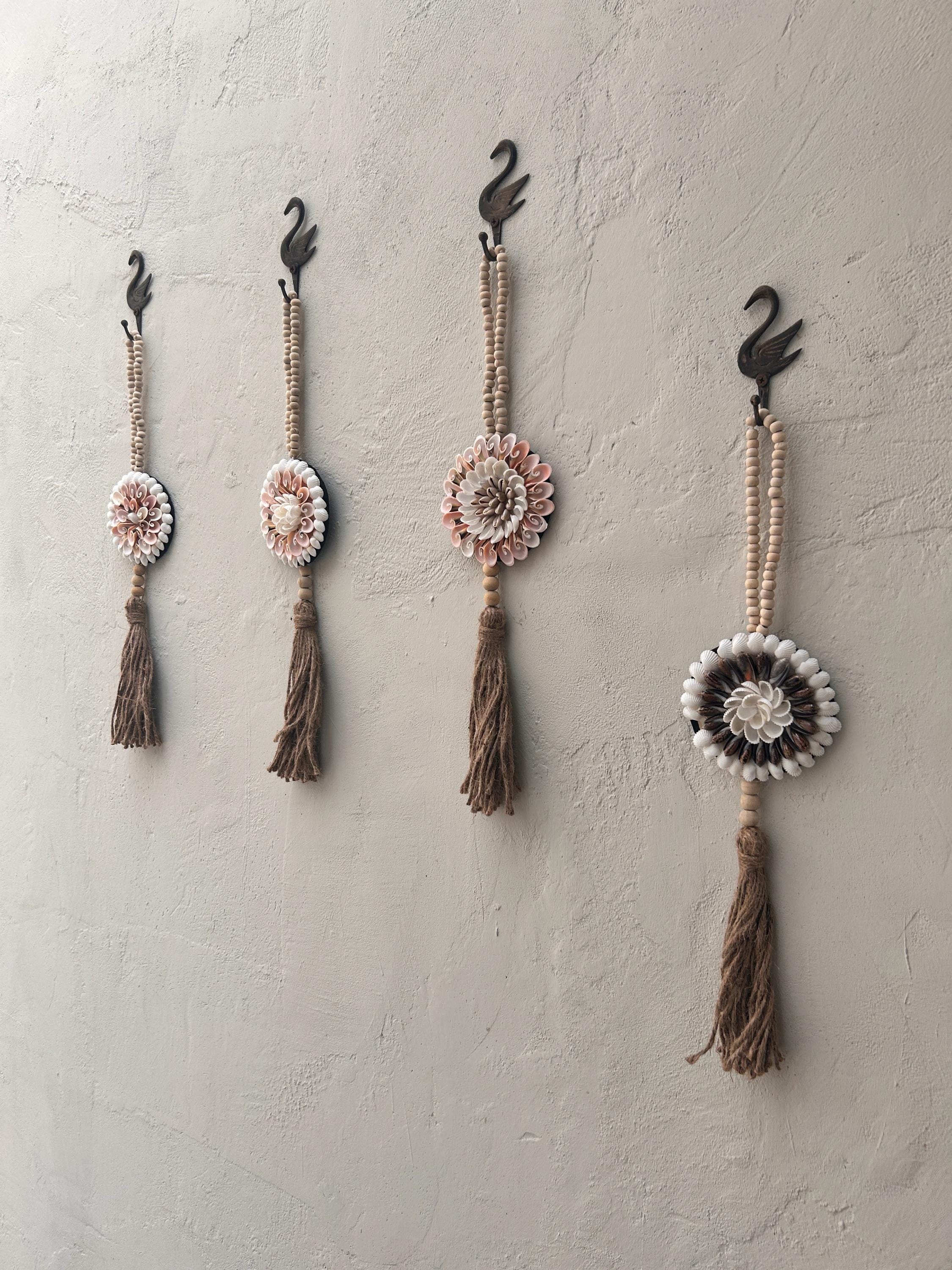 PART 2 Coastal Seashell Wall Hanging – Handmade Shell & Wooden Bead Tassel Decor, Boho Beach House Wall Art, Nautical Gift