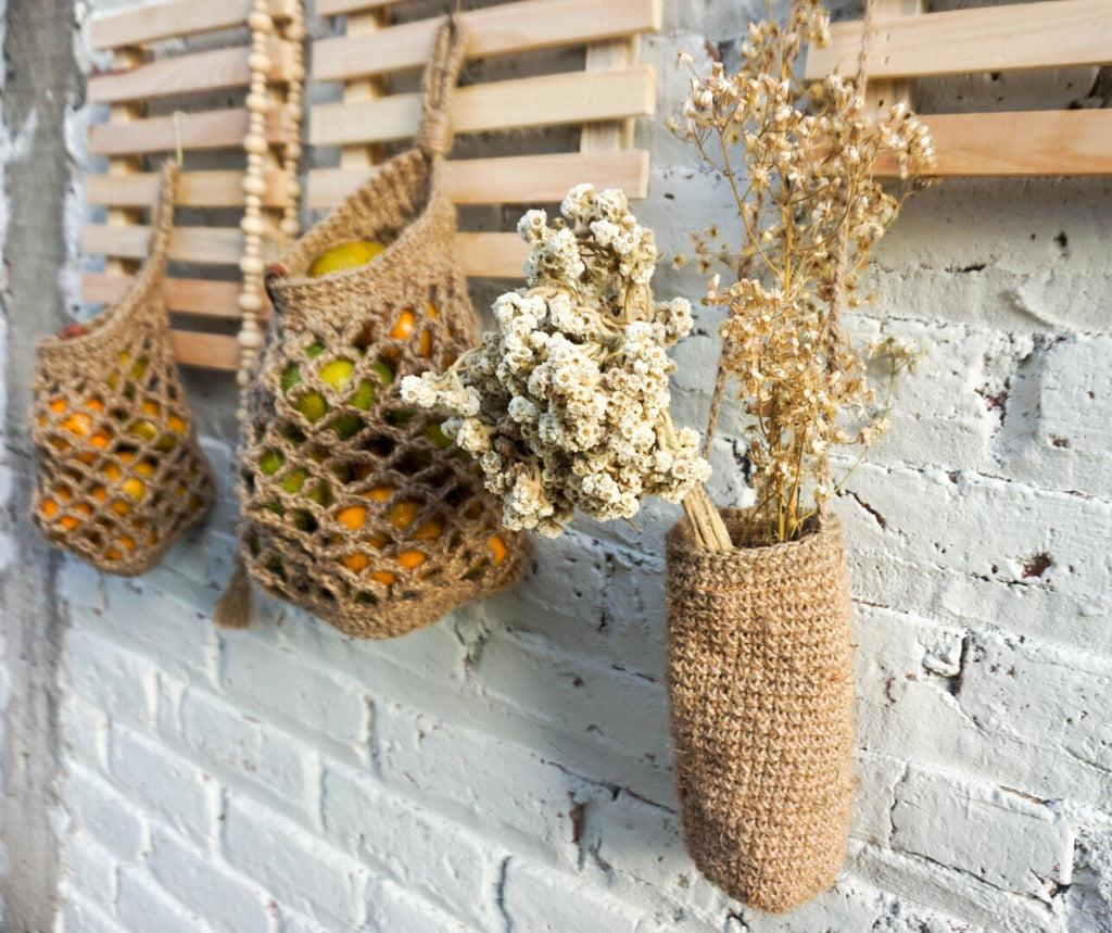 Jute Mesh Hanging Basket – Handmade Farmhouse Kitchen Storage