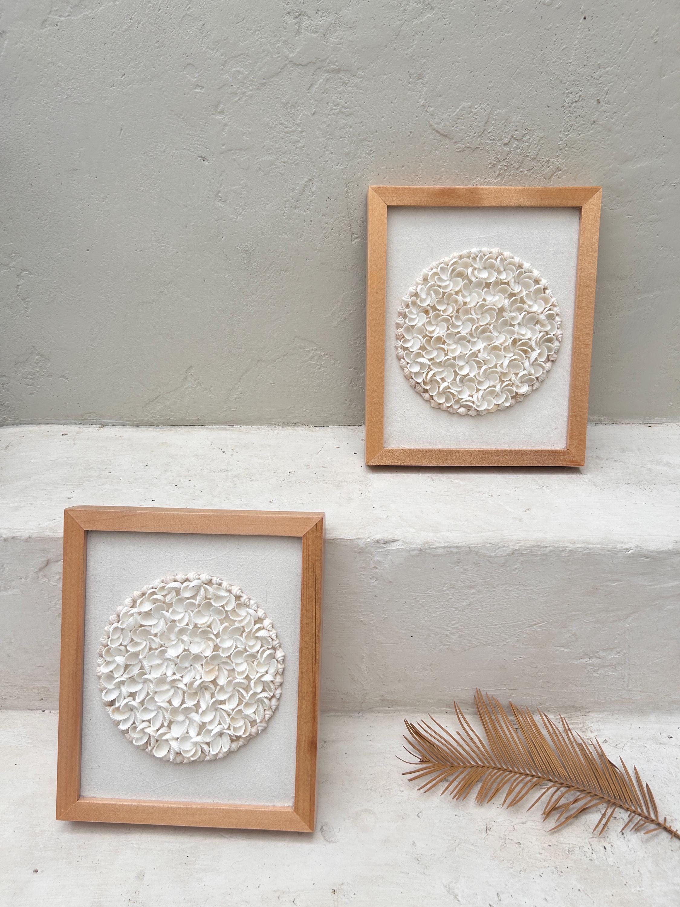 White Shell Wall Art in Frame – Boho Beach House Coastal Wall Decor
