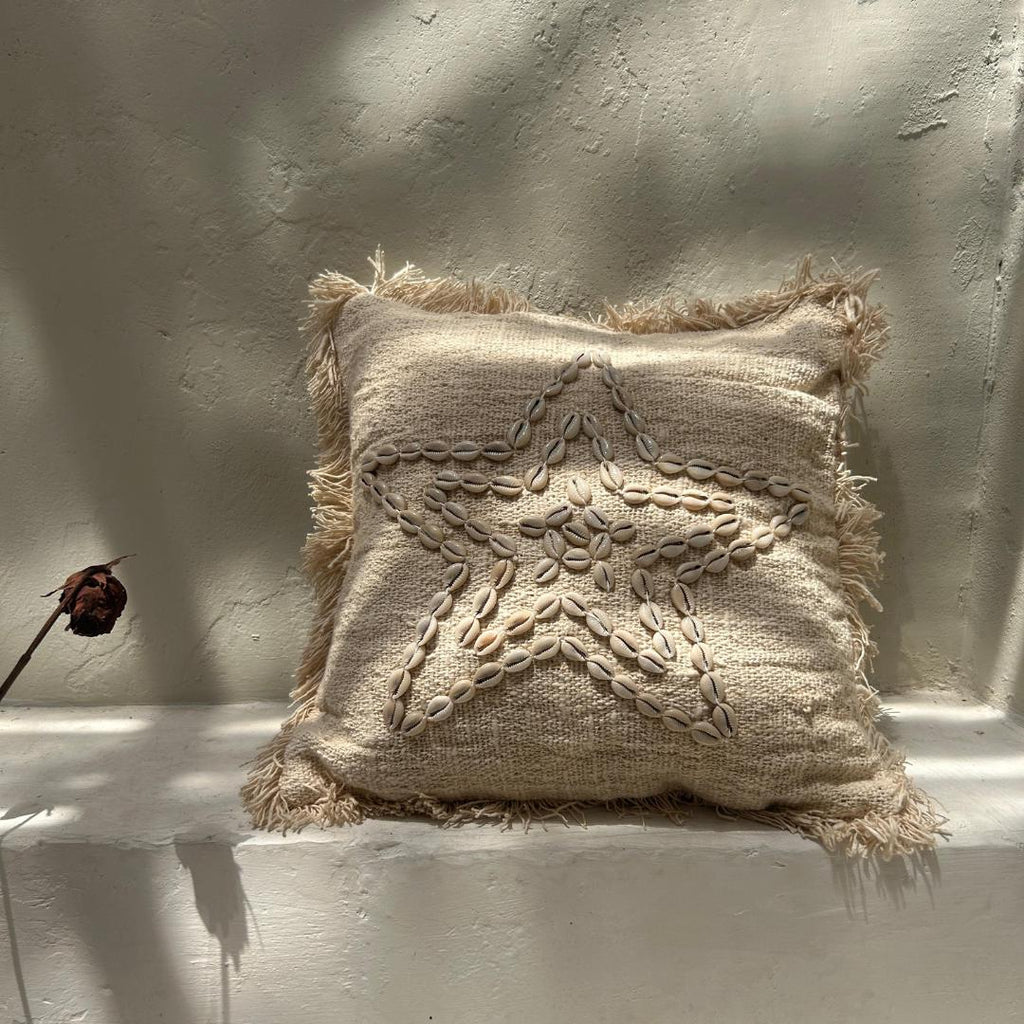 Boho White Shells Pillow Cover – Coastal Handmade Decor