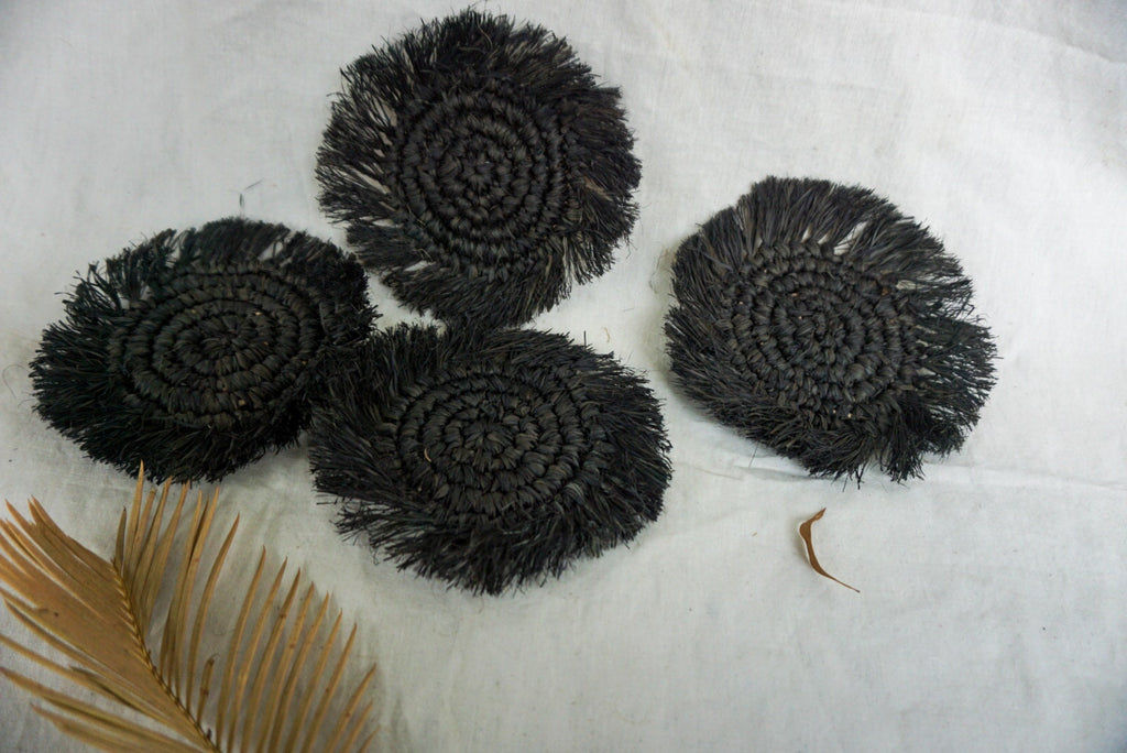 Black Raffia Woven Coasters