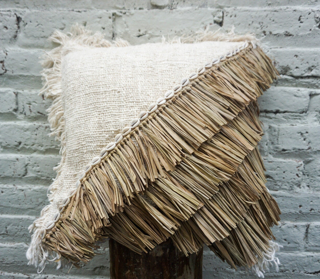 Boho Raffia Throw Pillow Cover