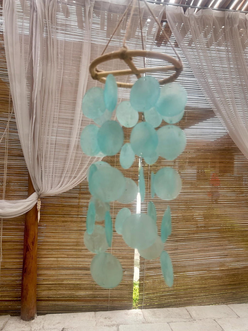 Small Sea Blue Round capiz shells wind chime
