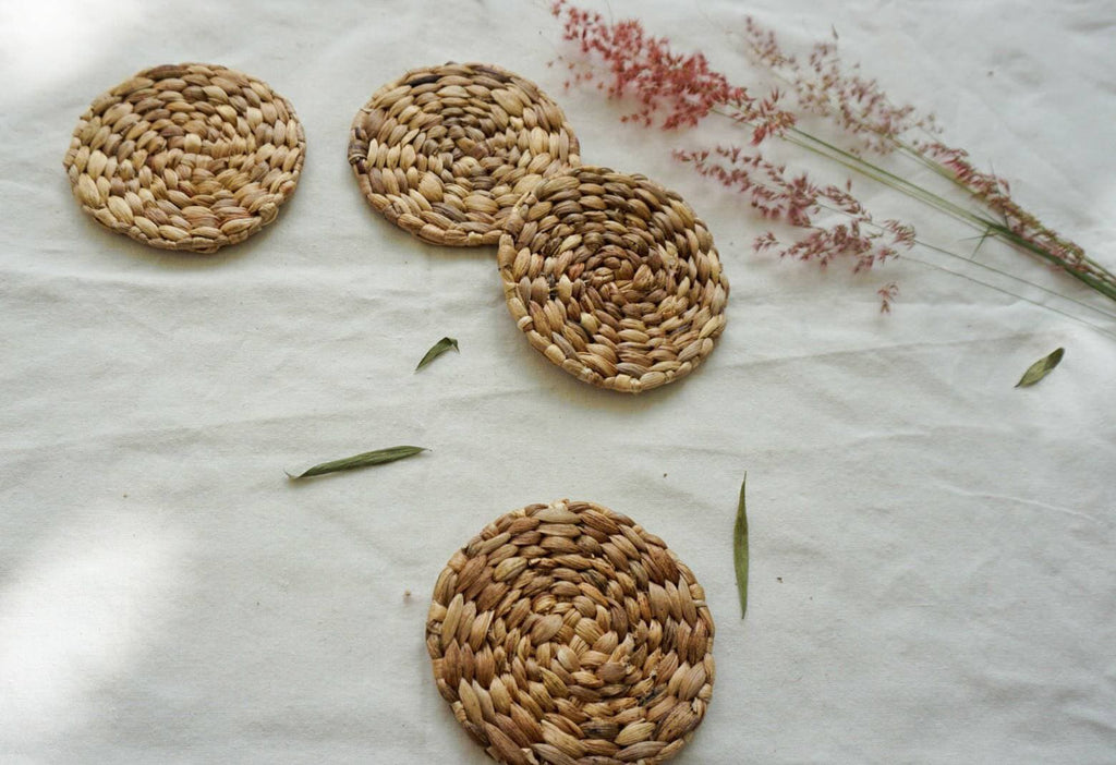 Round Water Hyacinth Coasters – Natural Woven Set