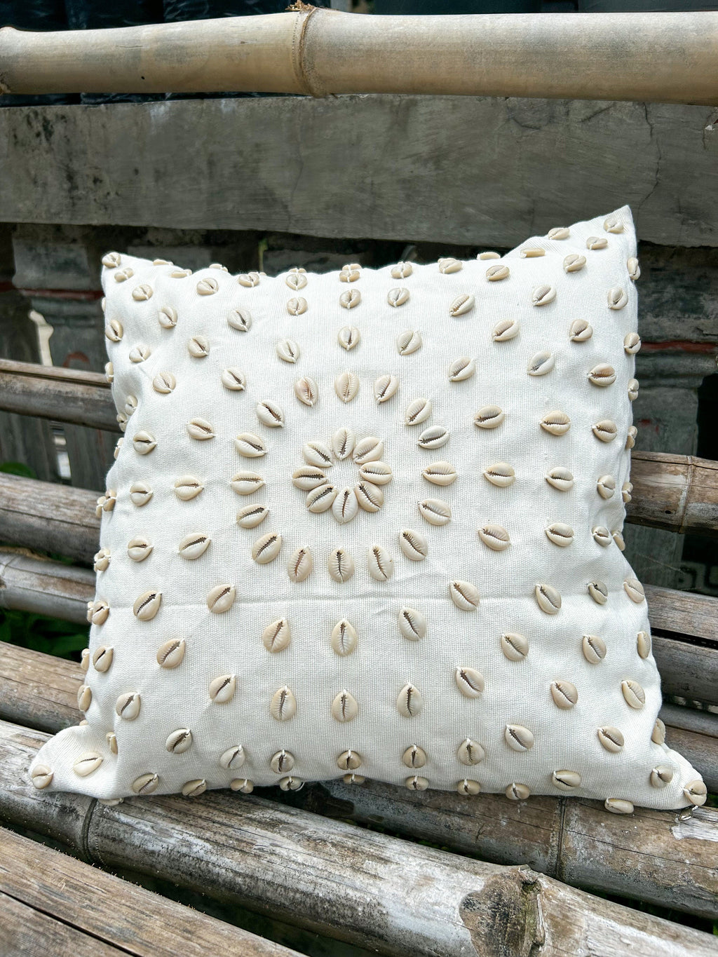 Boho White Shells Pillow Cover – Coastal Chic Decor