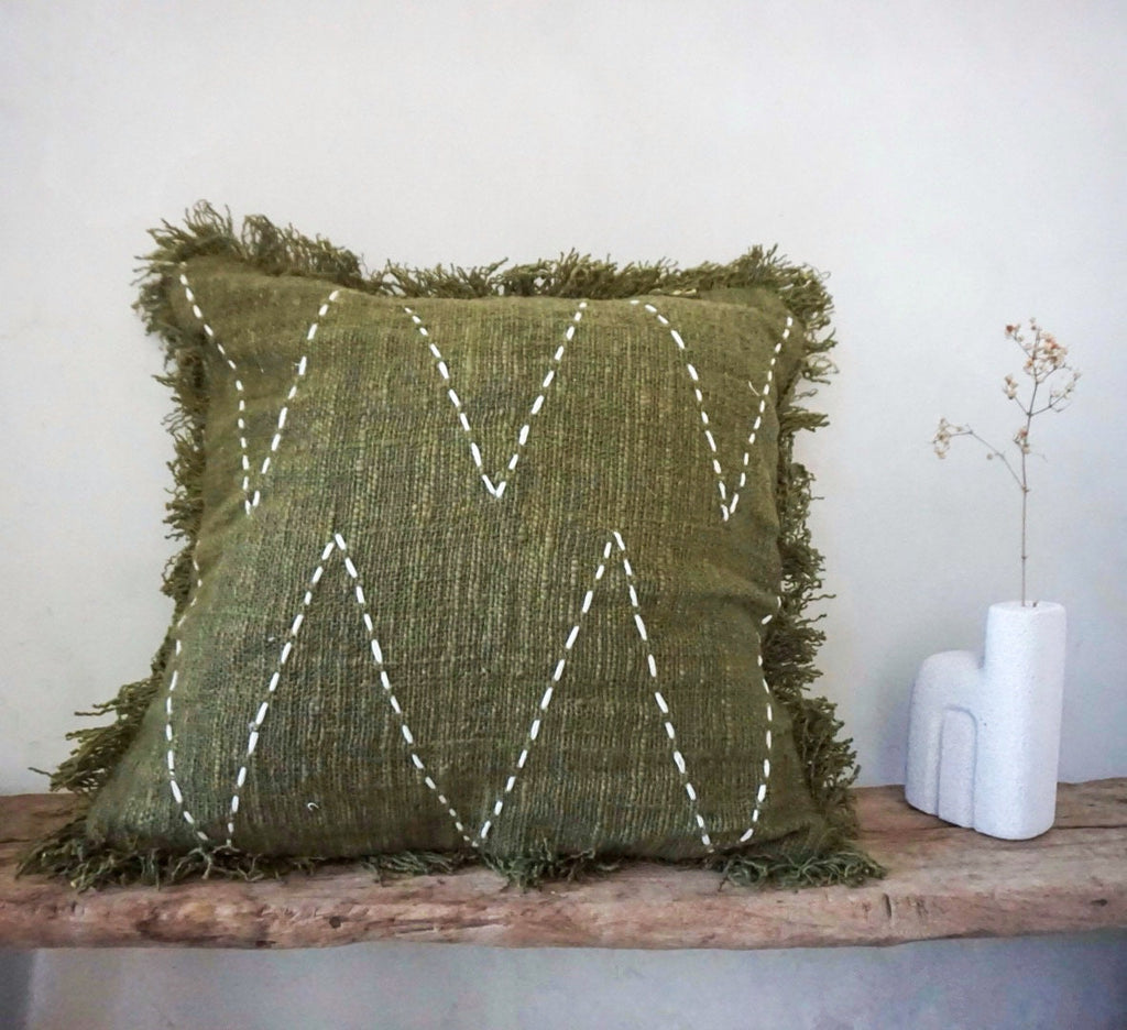 Tropical Green Hand-Stitched Boho Pillow Cover