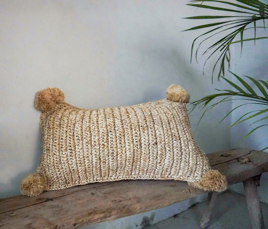 Raffia Lumbar Boho Raffia Throw Pillow Cover