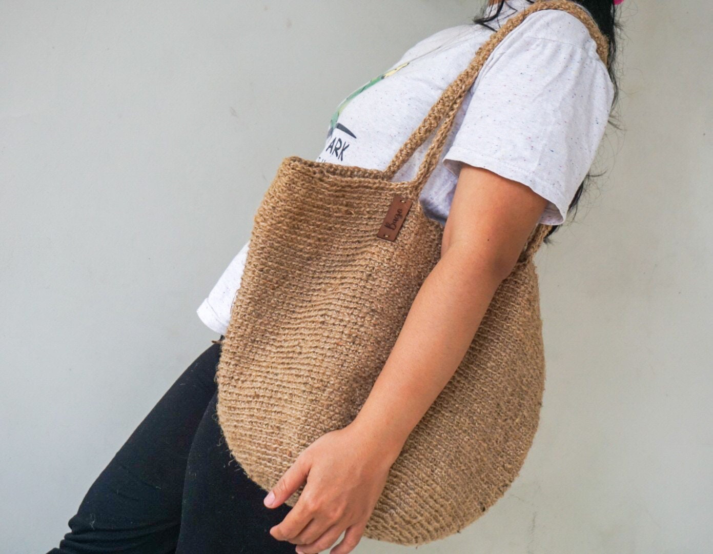 Natural Jute Crochet Tote Bag – Handmade Medium Size
