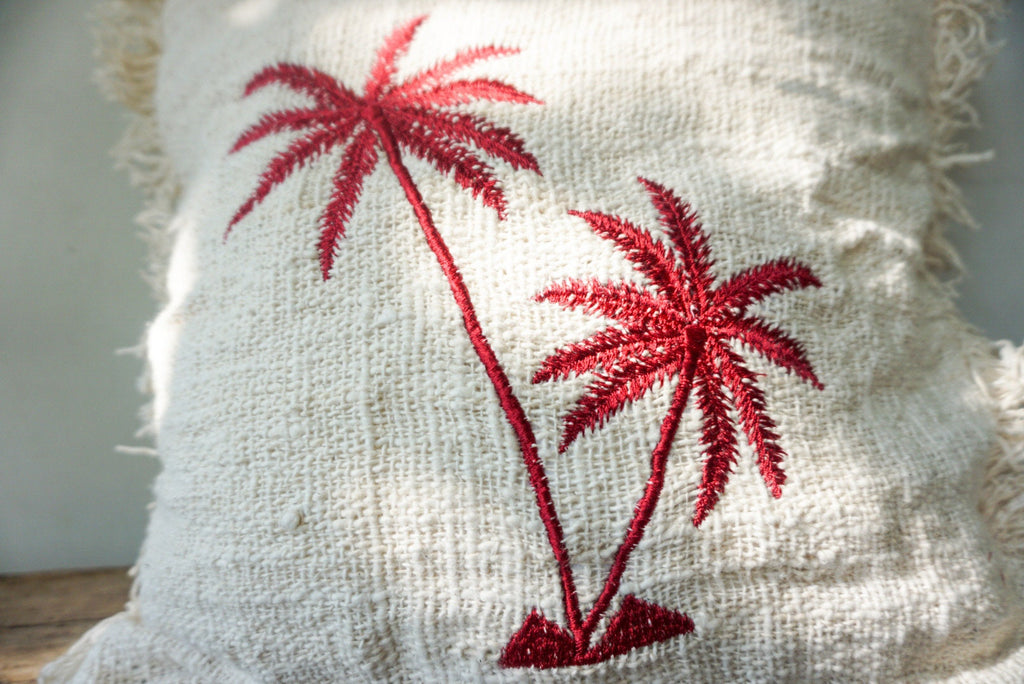 Coastal Boho Palm Embroidered Pillow Cover