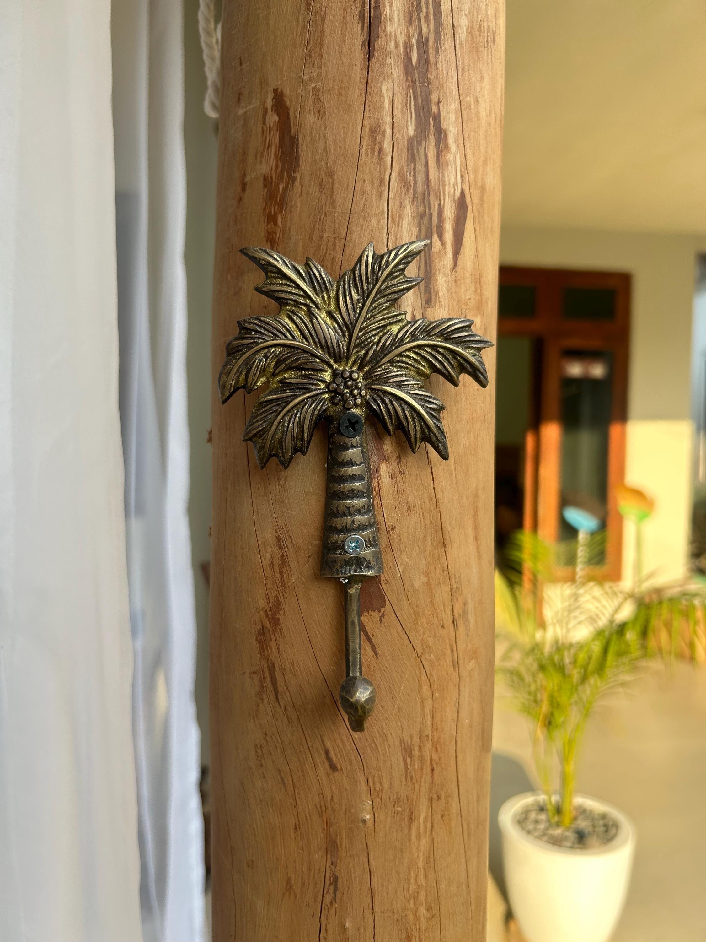 6.5 - 8.5 inches pairs palm tree shape hook | solid brass hook | brass hook vintage look
