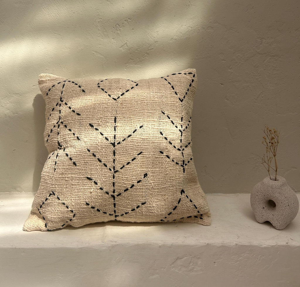 Boho Hand-Stitched Pillow Cover – Handmade Artisanal Decor