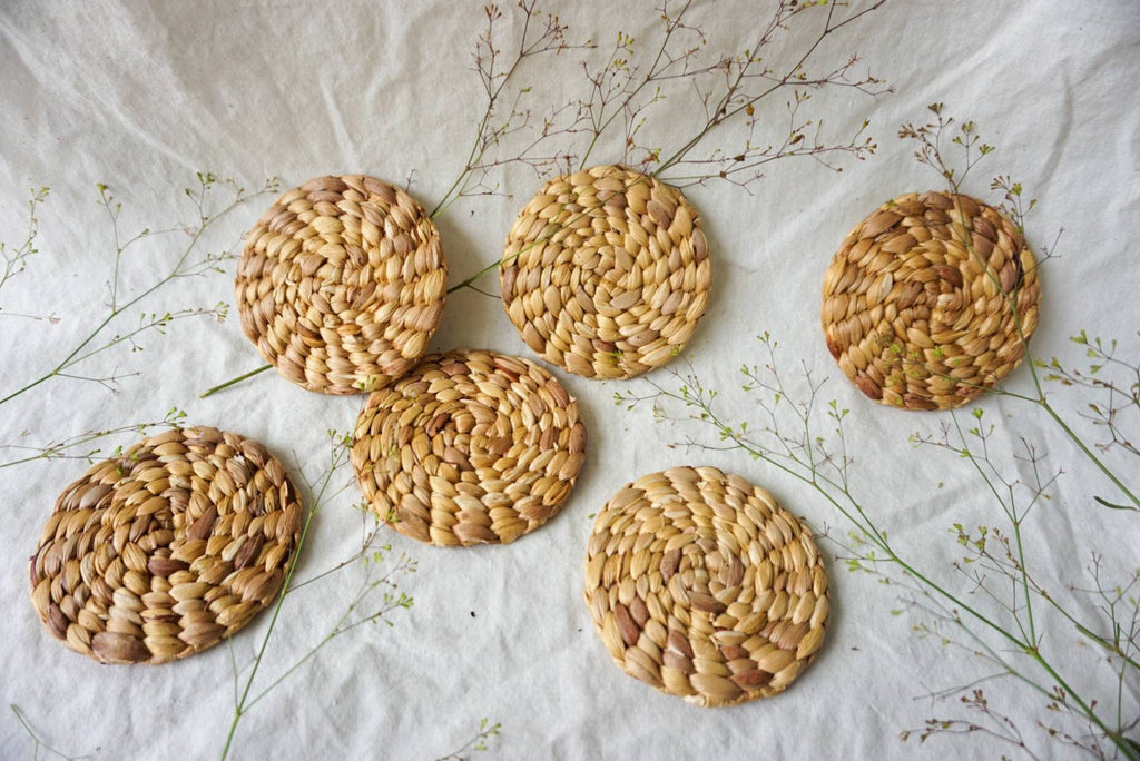 Round Water Hyacinth Coasters – Natural Woven Set