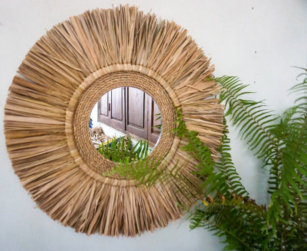 Boho Raffia Mirror – Handmade Natural Wall Decor