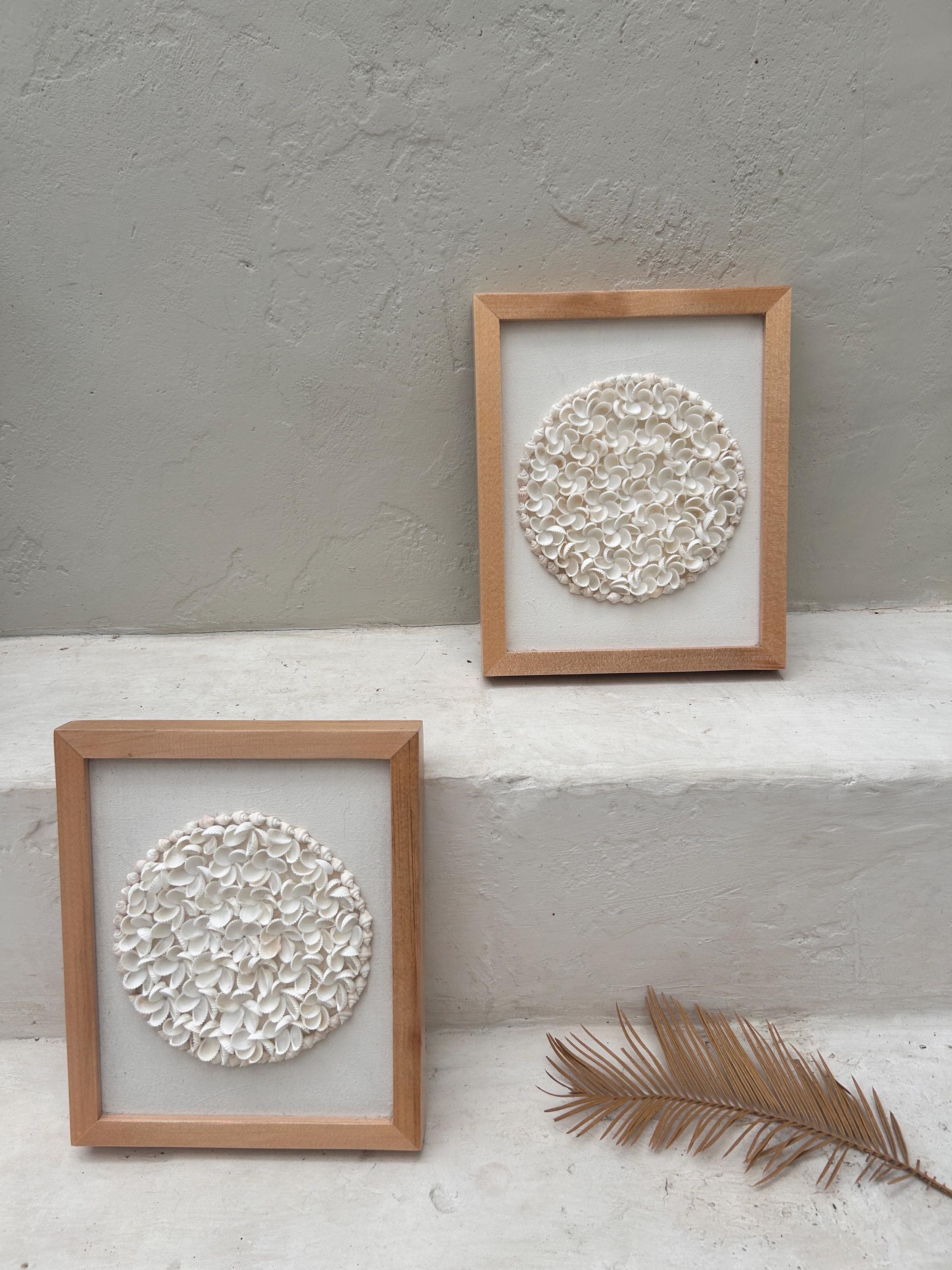 White Shell Wall Art in Frame – Boho Beach House Coastal Wall Decor