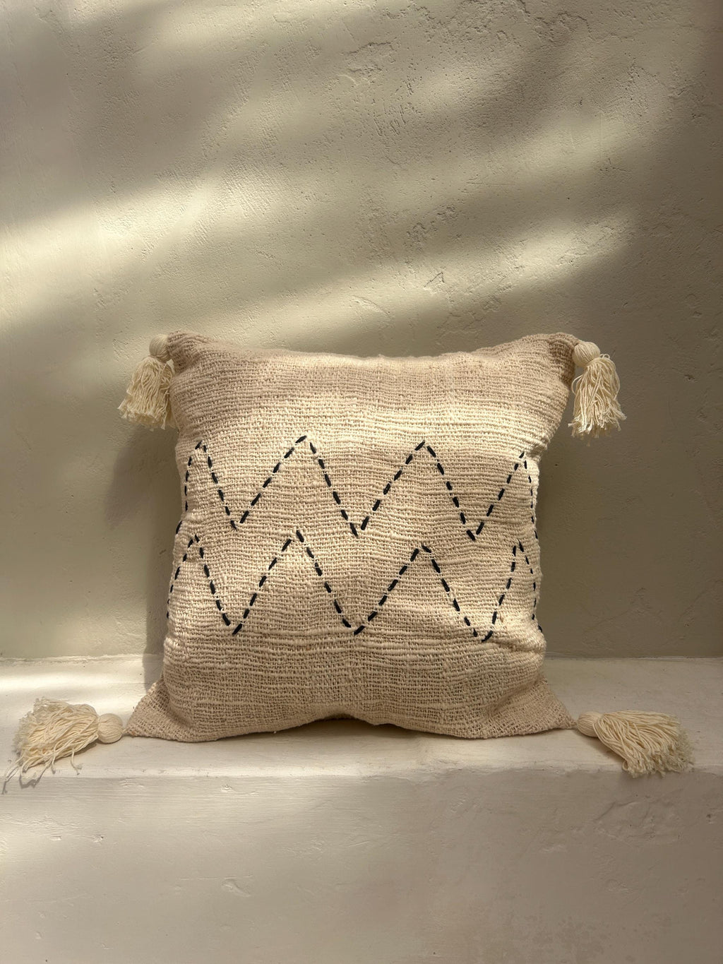White Tassel Boho Hand-Stitched Pillow Cover