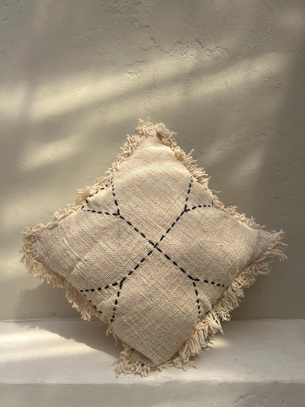 White Boho Pillow Cover with Fringe