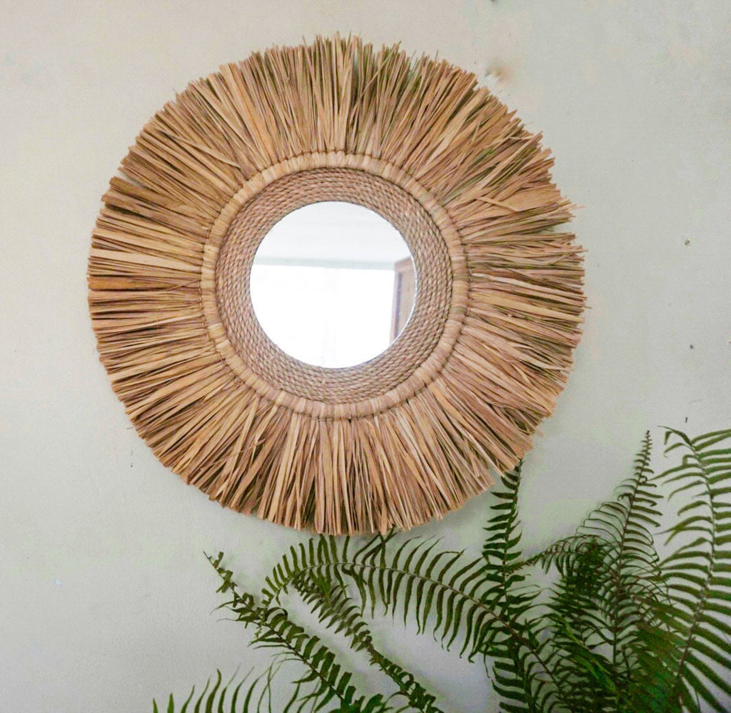 Boho Raffia Mirror – Handmade Natural Wall Decor
