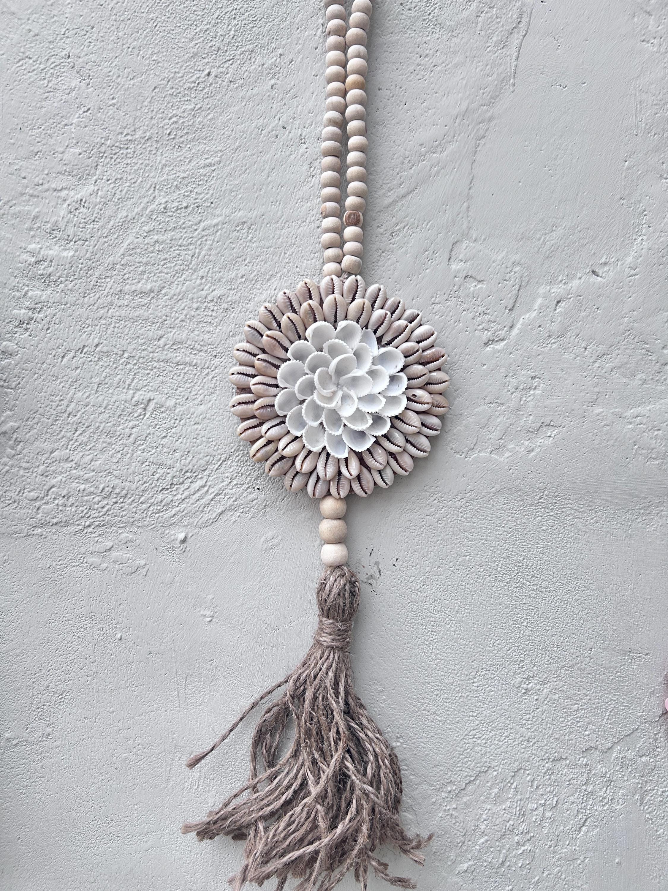 PART 1 Coastal Seashell Wall Hanging – Handmade Shell & Wooden Bead Tassel Decor, Boho Beach House Wall Art, Nautical Gift