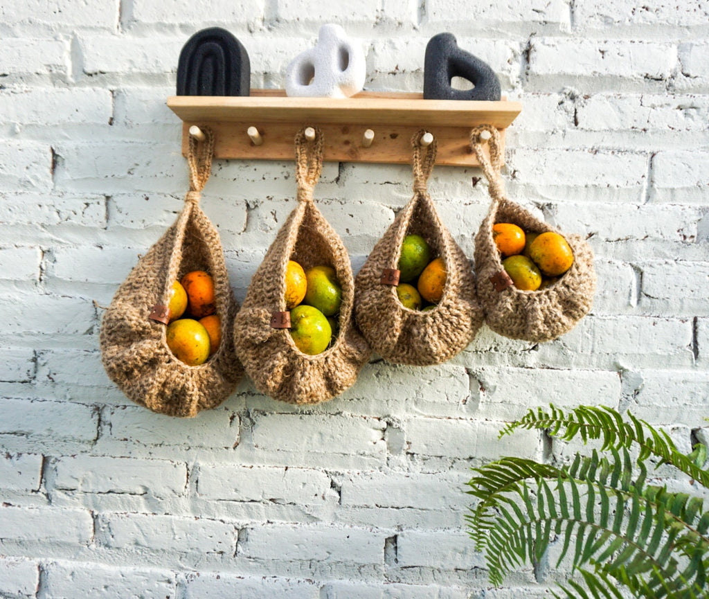 Jute Crochet Teardrop Hanging Basket – Farmhouse Kitchen Storage