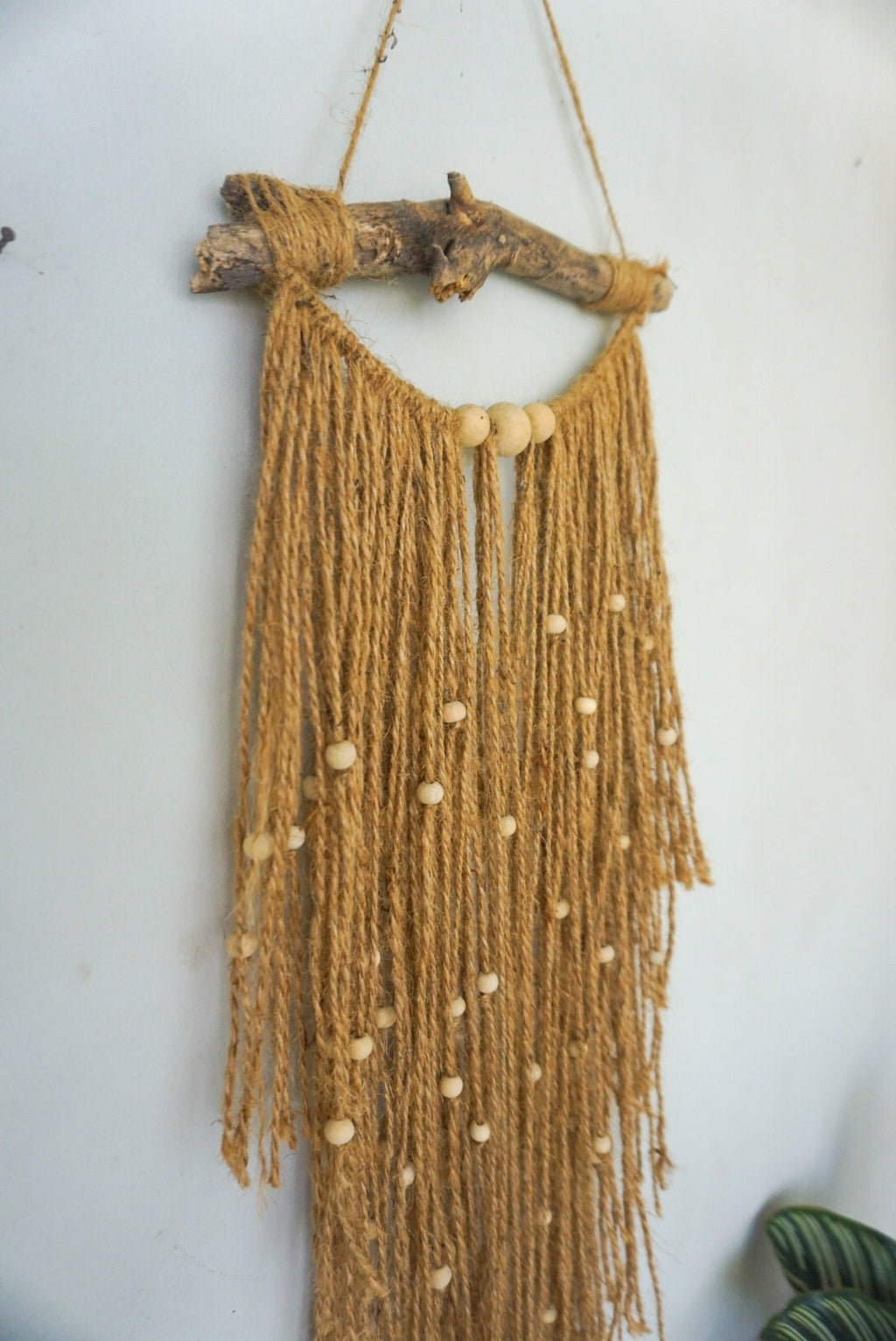 Driftwood Jute Macramé Wall Hanging with Wooden Beads