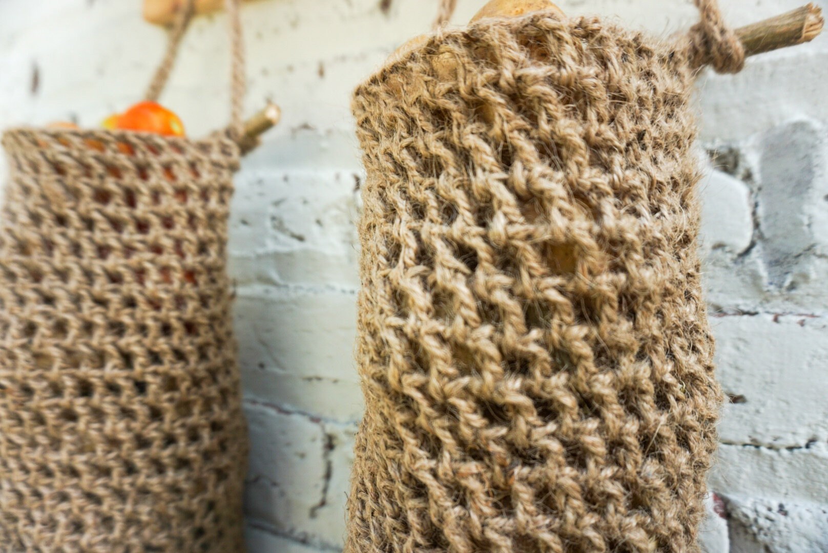 Set of 2 Jute Hanging Baskets – Large Natural Twine Storage