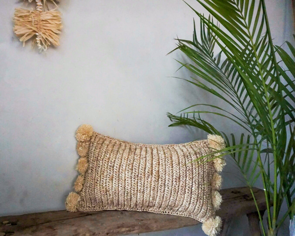 Raffia Lumbar Boho Raffia Throw Pillow Cover