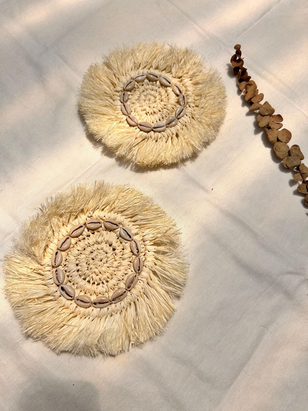 Light  Raffia & Cowrie Shell Coaster