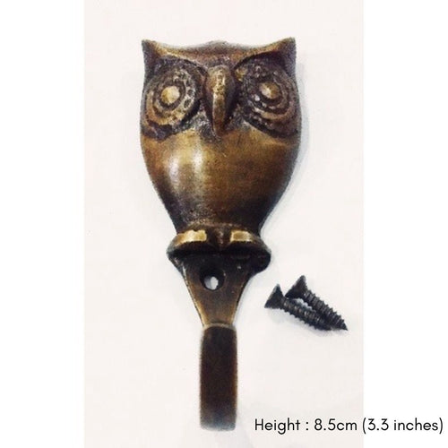 3.3 - 4.3 inches pairs Owl shape solid brass hook vintage look